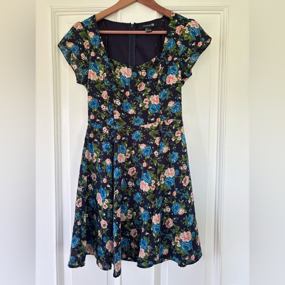 Square neck floral skater dress